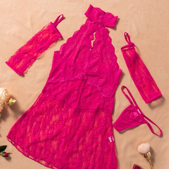 Halter Neck Babydoll W/ Thong & Gloves - Picture 10 of 11